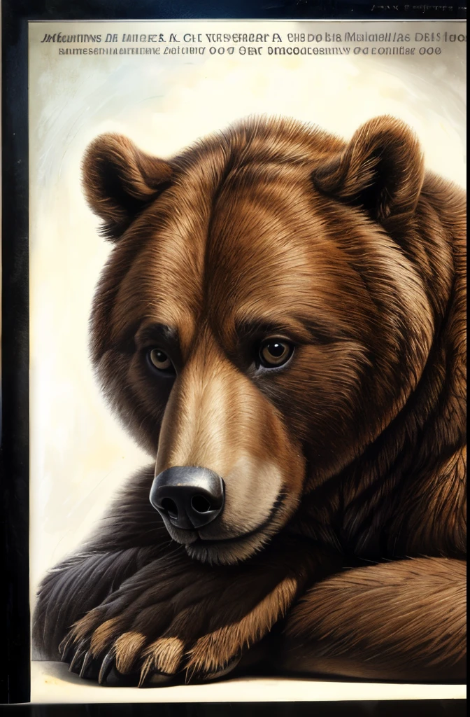 painting of a bear laying down on a white surface, by Andrea Mantegna, by John Steell, by Robert Bateman, by Michael Andrews, extremely detailed!!!, by Paul Bodmer, by Peter de Sève, inquisitive. detailed expression, by Jan Sawka, by Jerry Pinkney, by Giorgio Giulio Clovio, by Roelant Savery