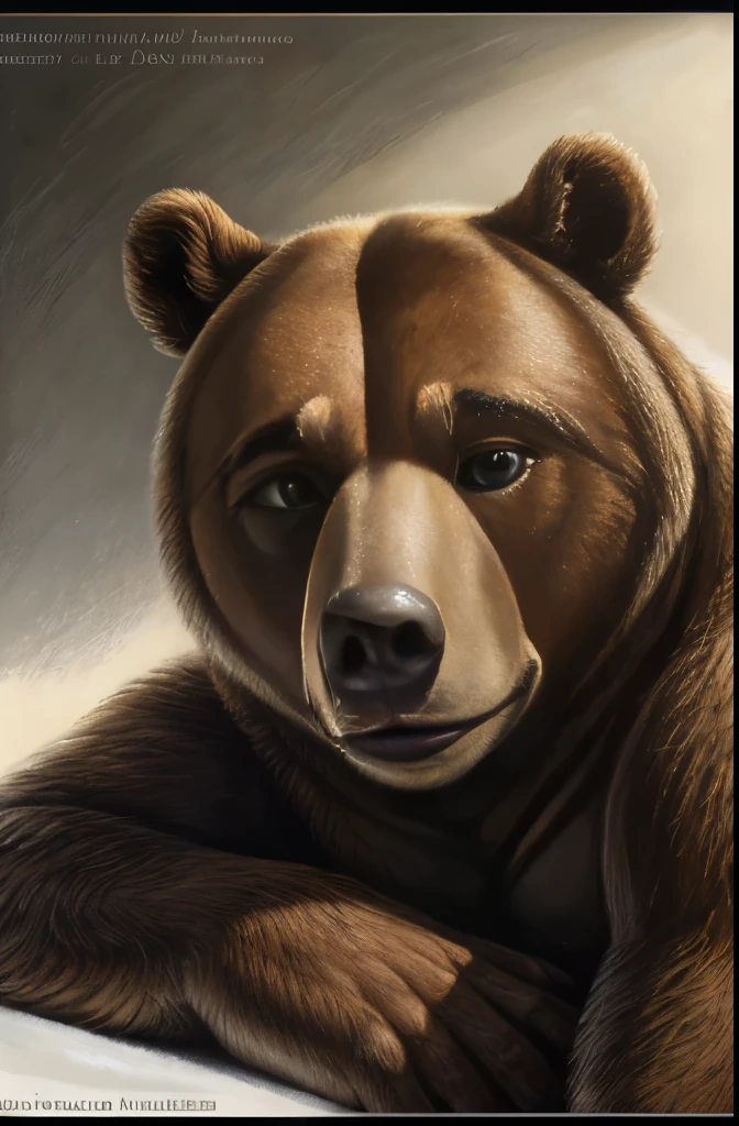 painting of a bear laying down on a white surface, by Andrea Mantegna, by John Steell, by Robert Bateman, by Michael Andrews, extremely detailed!!!, by Paul Bodmer, by Peter de Sève, inquisitive. detailed expression, by Jan Sawka, by Jerry Pinkney, by Giorgio Giulio Clovio, by Roelant Savery