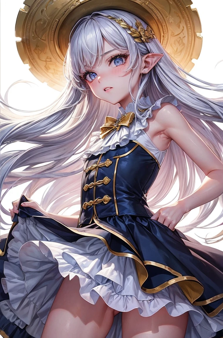 (Top Quality, 16k, Masterpiece: 1.3)), 1 Girl, Sharp Focus: 1.2, Beautiful Women with Perfect Figure: 1.4, Slender Abs: 1.2, (((long swirly Hair)), ((Small: 1.4)), ((Beautiful Face Idol: 1.3)), (Transparent Fabric sundress 1.5)), Highly Detailed Face and Skin Texture, Detailed Eyes, Double Eyelids, (((Pause)), (Seductive)), tomboy, upskirt, low angle, shot from below