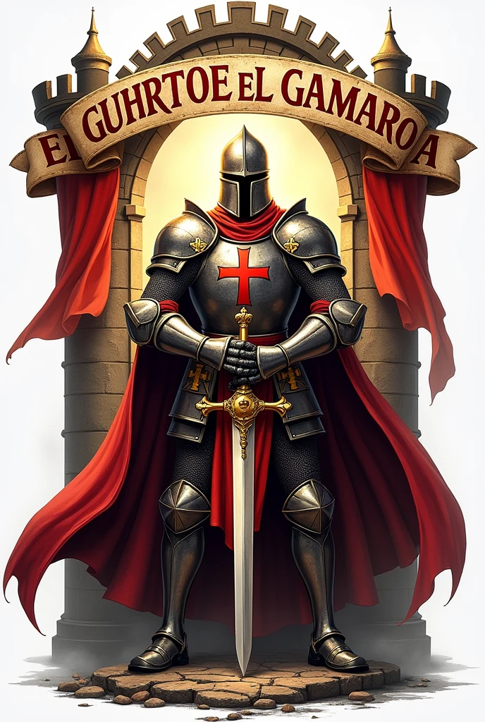 Create a logo with a Templar knight, The logo must say ROBERTO EL GUERRERO GAMARRA