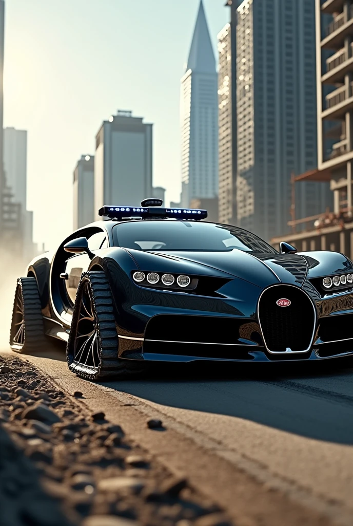 Black cop car bugatti cheron with tracks