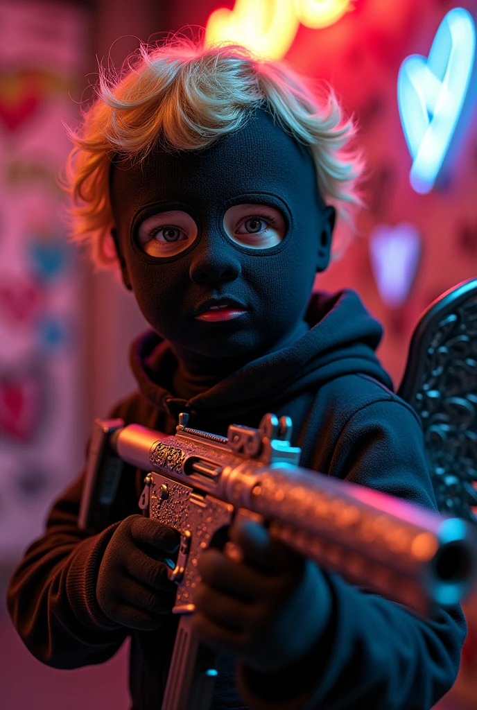 Cupid with a balaclava and a gun