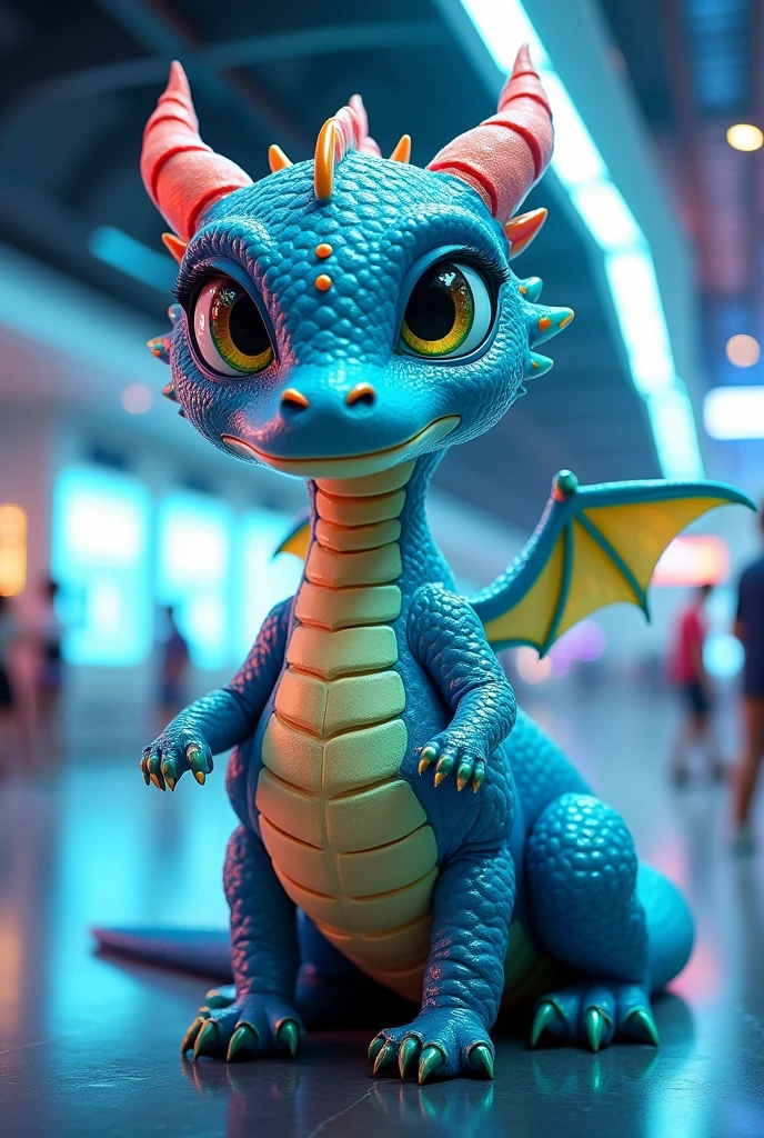 A friendly, adorable dragon from the future with the number 41 on it, looking majestic, used as a background prop for standing photos.