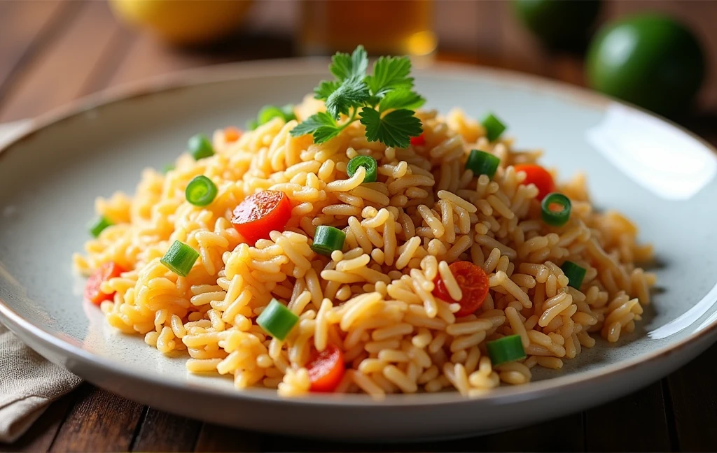 a plate of fried rice,There are all kinds of dishes around