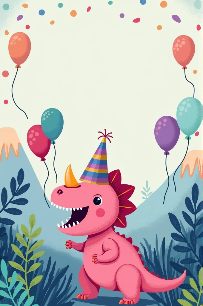 Make me a dinosaur-themed birthday invitation for a girl.