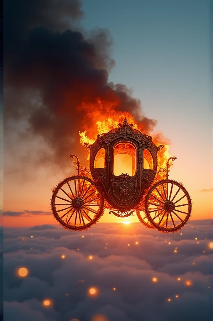 A carriage on fire in the skies