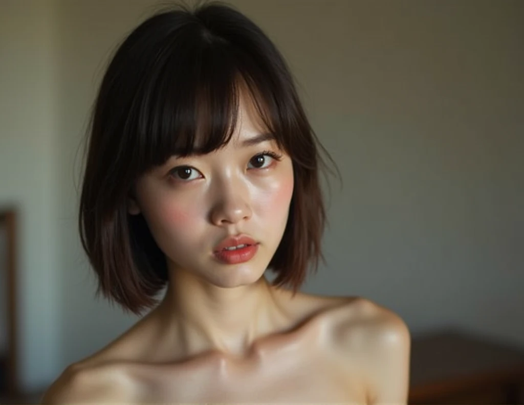 ((naked)),,beautiful nude,(masterpiece, highest quality:1.2), 8k,Absurd, beautiful girl, (Pretty face, Detailed face:1.2),black short hair, FERRATIO gesture, open mouth ,stick out her tongue