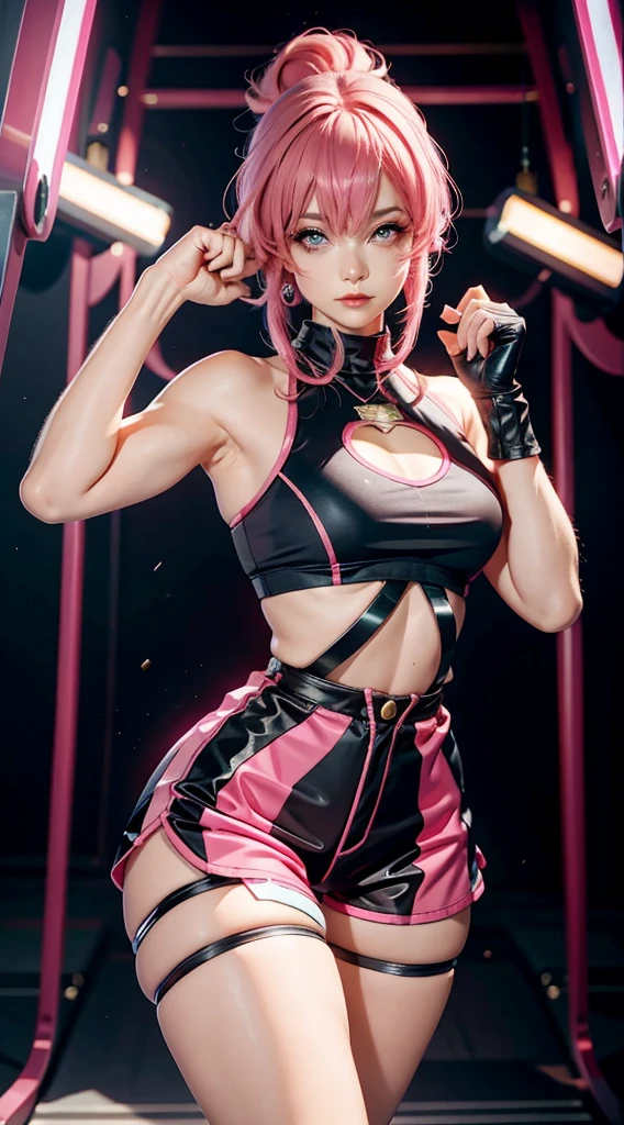 (Masterpiece, best quality, 1 girl, alone, complicated details, Chromatic aberration), realistic, ((Moderate breath)),long hair, pink hair, Red headpiece, Pink Highlights, hair on one eye,purple eyes, earring, sharp eyes, choker, Neon coat, She wears a collar, bangle, and kimono style garters., crop top, (symmetrical eyes),(Perfect symmetrical body),against the wall, Brick wall, (colorful graffiti words on the wall:1.2), The light is dim., alley ,Look at the viewer.、Dig the chest、smile、(sleeveless、Navel touch、Fitted turtleneck.)、street string hot pants、Thin bottom、Please build above the eaves..、Thin shoulders、High resolution、High resolution、in 8K、RAWphotographgraphy、Highest quality、masterpiece、Tabletop、erotic、student、Light green Bra,White skin,knees,(Skin-colored pantyhose),Detailed Panty Pattern、Panty Focus、Pink Panties、absurdes,Small face、Big Breasts、Part the front hair from the middle、The forehead is visible,(Cold look<Squinting my eyes,Glare,strong,Light anger)、masterpiece,Highest quality、超High resolution,RAWphotograph,only,Beautiful poop,one person, one personで,Dark look,Small breasts,whole body、very nice、ＪＫ ,high school girl,Japanese women,Are standing,（Realistic：1.37）、Photon Mapping,Light blue ribbon,Realistic、Cute Face,Brown eye、Black socks、22 years old、(Red bow tie)、Radio City、Physics-based only dulling、prospect、Written boundary depth、Blurred Background、photograph,girl、body,Beautiful legs, Long legs, Thin legs,Long Bob Cut,(I can see the front hair), hair, lips, green_eye, Nose Soft,(Light blue shirt), (Navy Pleated Skirt), I can see the knees,See-through clothing,, thigh, black cotton socks,Nogizaka Idol, , Japanese Ido、Sparkling eyes、Glossy lipasterpiece, highest quality:1.2), 8K, young beautiful girl, 85mm,Official AR RAW Photos, baby face、big breasts、show me your ears、photo shoot, cute face, thighs, After school classroom, looking at the viewer, embarrassing、smile、no makeup, film grain, chromatic aberration, sharp focus, face light, clear lighting, Ten 