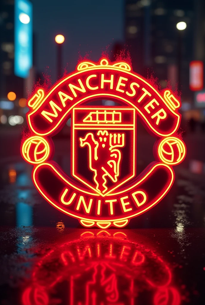 Logo manchester unite ,neon light fire realistic