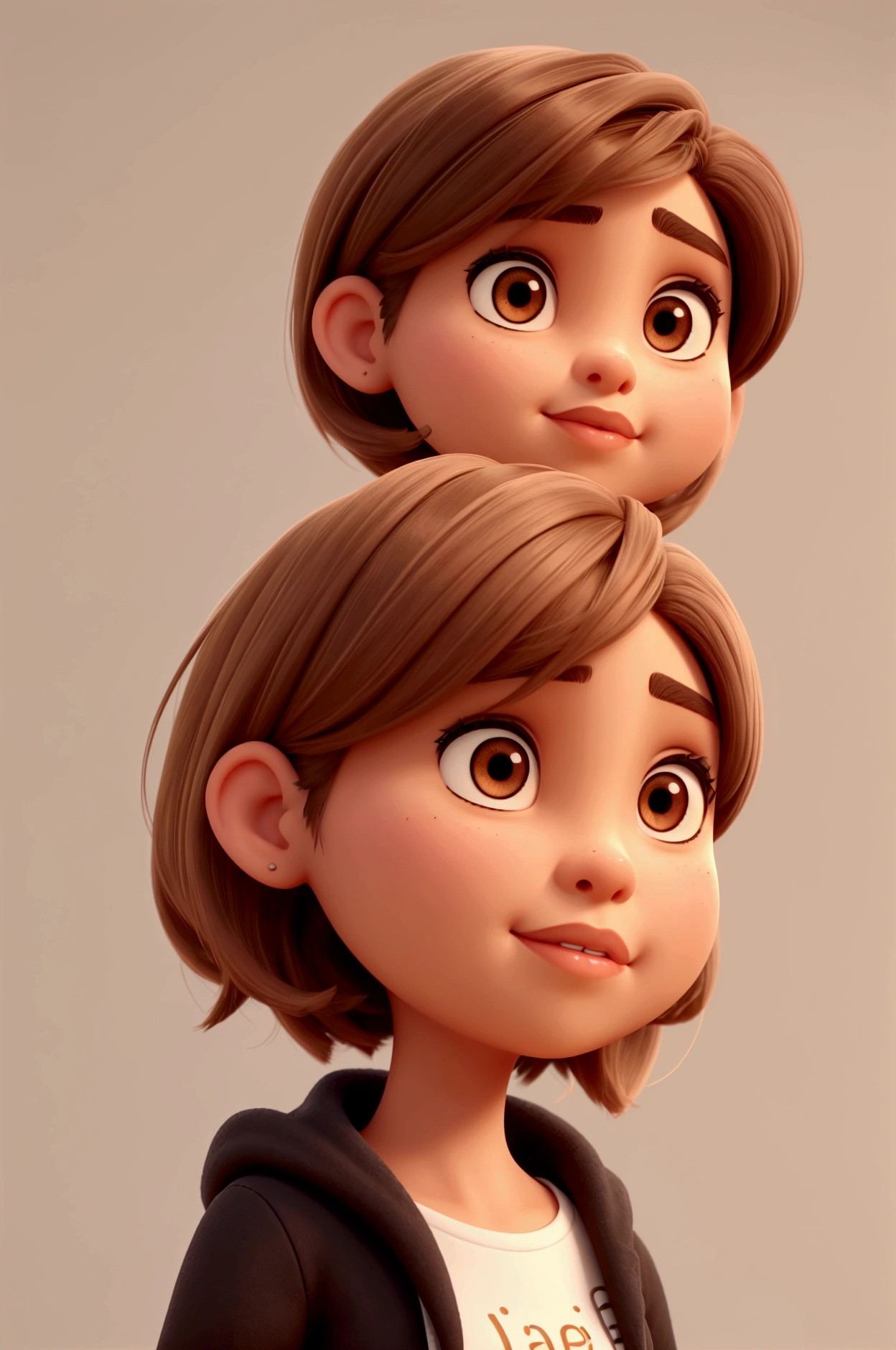 Create for me a female character with brown eyes, Oval face, slightly square, with straight pixie cut hair, Thick lips, brown skin, seemingly dressed decently in black clothes.
