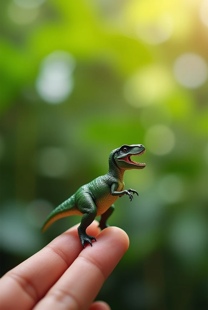 Photorealistic, 34k, A micro t-rex perched on a human finger