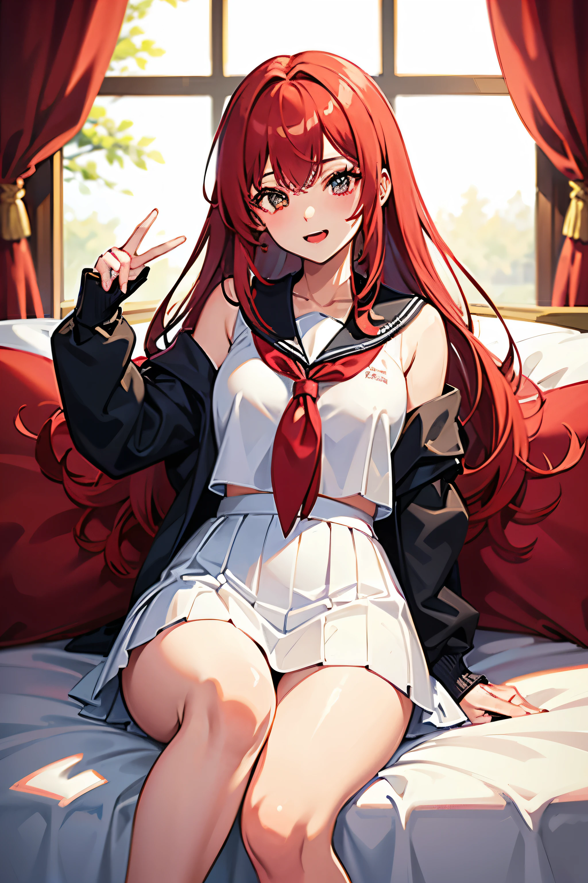 8k,Highest quality,masterpiece, Sharp focus,high school girl,,Red hair,Lewd,Sailor suit,