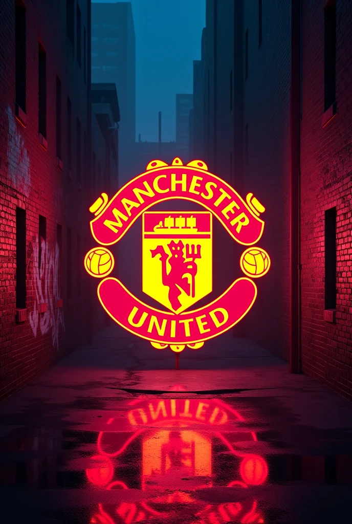 Logo manchester unite ,neon light fire realistic