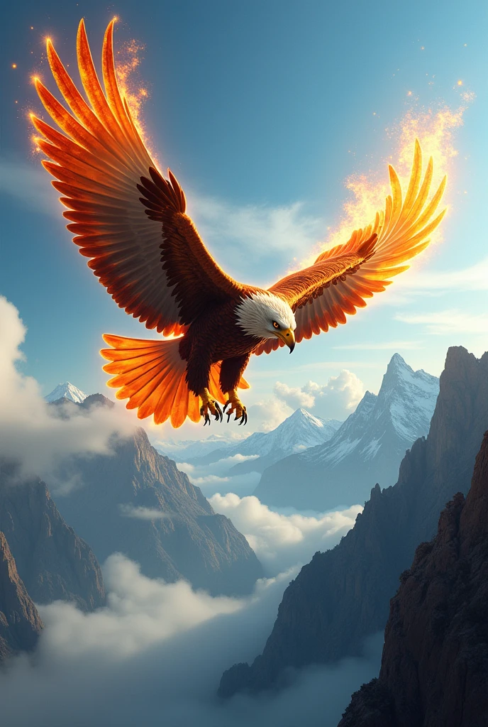 (photorealism:1.2), eagle with wing s fire
