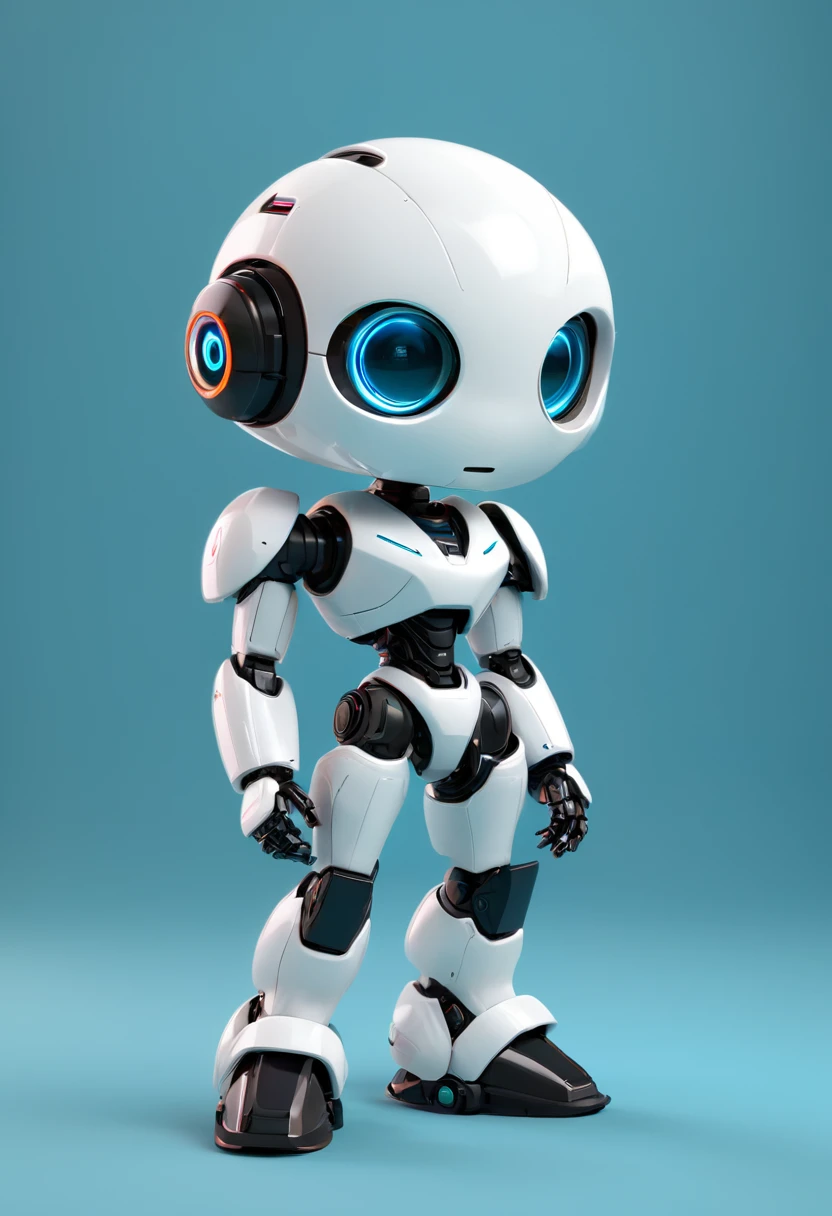 visualized artificial intelligence, robot, cyberpunk, cute character, flat caricature in cartoon style, full-length, in the center of the image, light background