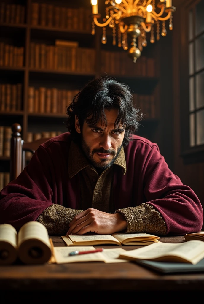 Nicolo Machiavelli thinking something devilish in his eyes