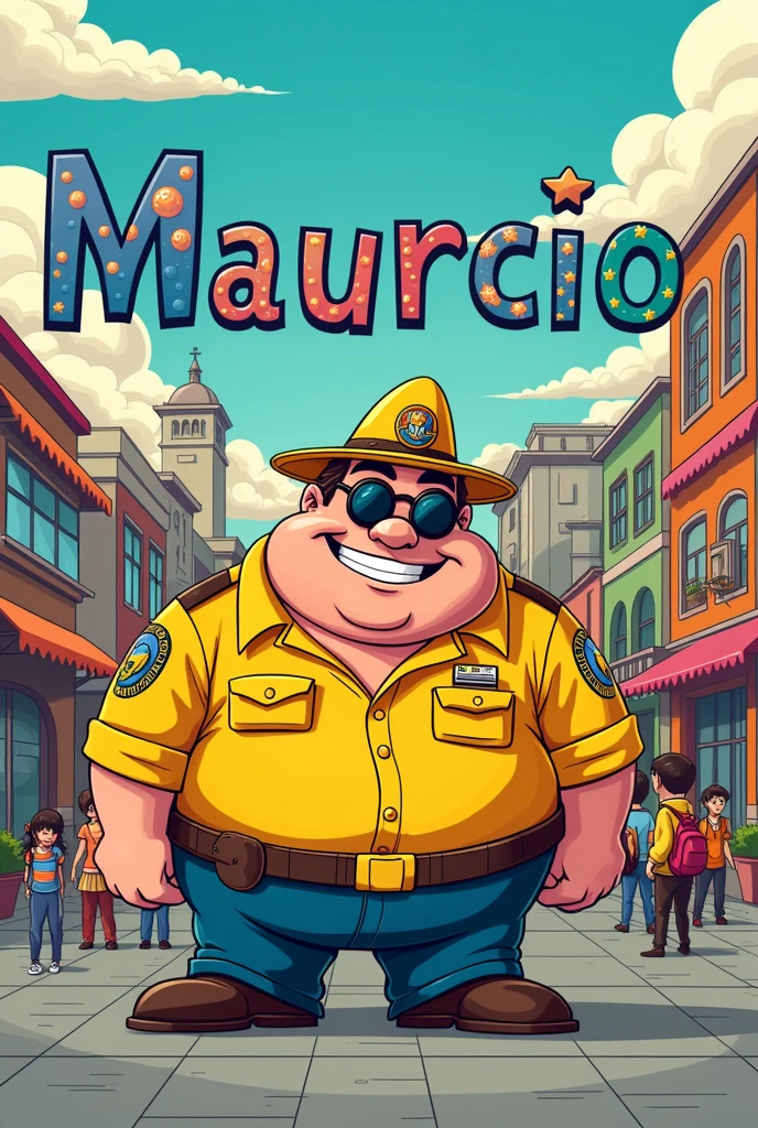 Say the name Mauricio in letters accompanied by a cartoon Inpec guard