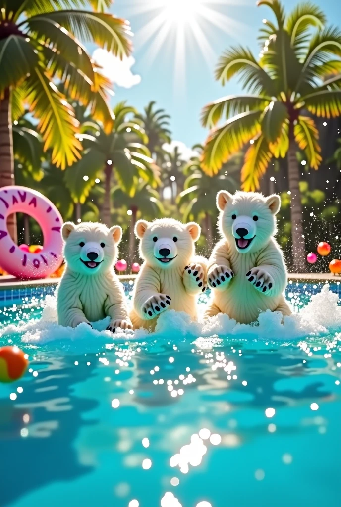 Little polar bears playing in the pool Enjoying summer with creative lighting