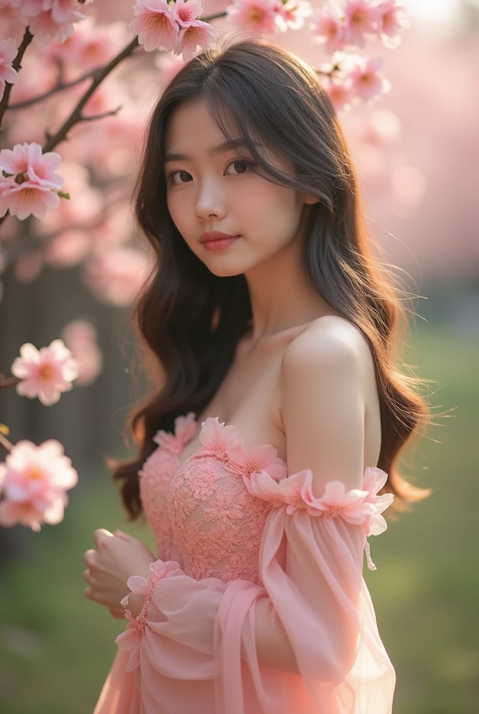 Asian girl, completely naked, full body view, perky breast, shy