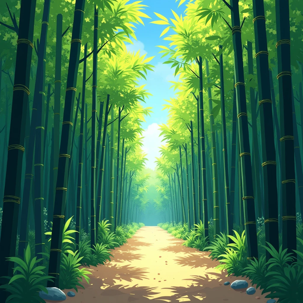 Top-down effect,8k,HD,Hand Painted,marker,Summer scene,bamboo forest,bamboo,密密的bamboo forest,Adding details,Clarity Enhancement,Extremely high resolution,Bright,