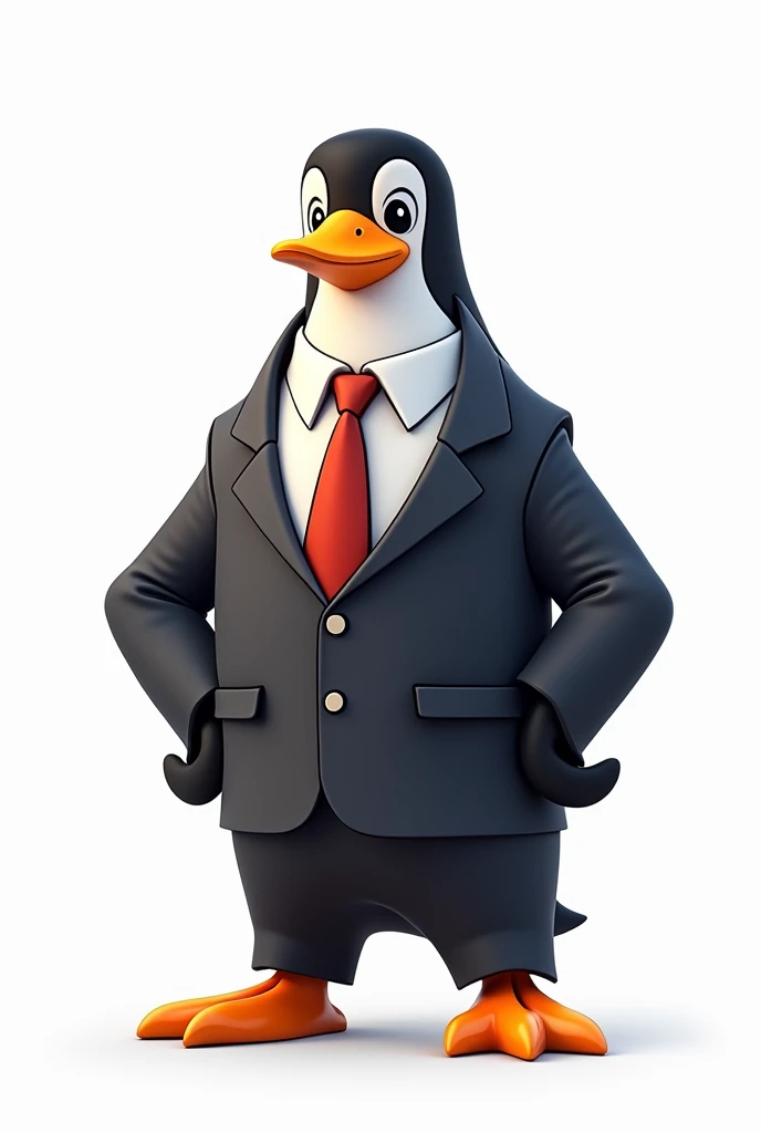 Linux mascot is  wearing business suite bravest 
human structure wearing business suite Linux mascot  mid shot retro comic style neno colours white background 4k image 