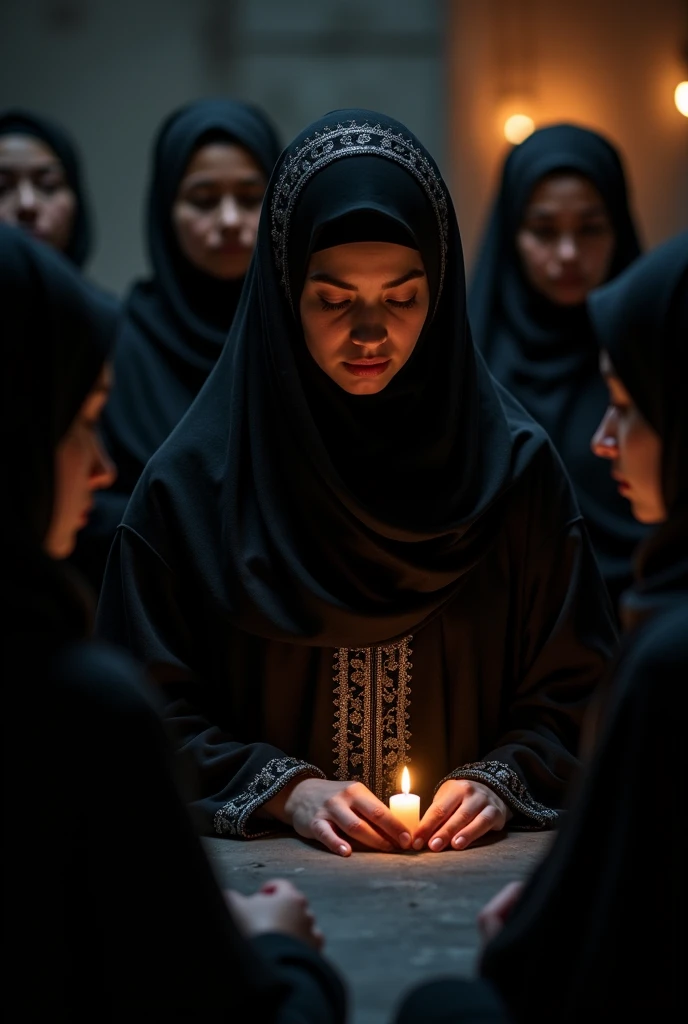 A muslim woman talked By deadbody, many woman looked