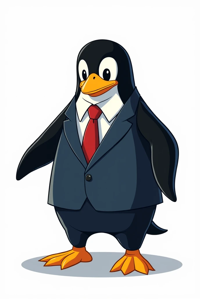 Linux mascot is  wearing business suite bravest 
human structure wearing business suite Linux mascot  mid shot retro comic style neno colours white background 4k image 