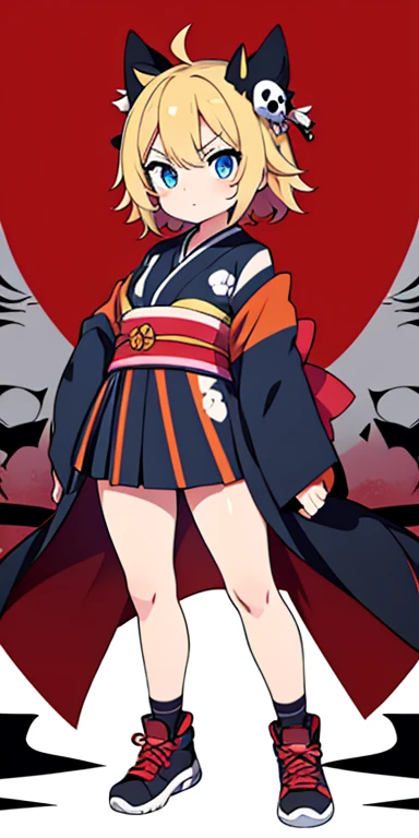Full body, beautiful eyes , 1 girl , full body , cute girl , anime style , cute eyes , (standing up) , (: Gang Leaders typically have an imposing appearance, with distinctive clothing that sets them apart from regular trainers. Their attire often reflects the theme of their gang, incorporating elements like spikes, skulls, or other intimidating symbols.) , (kimono) , (sarashi) , sarashi binding chest ,