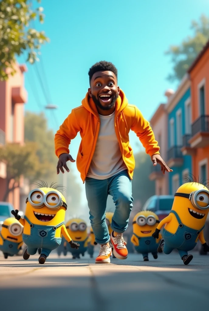 The minions are being chased by a black person.