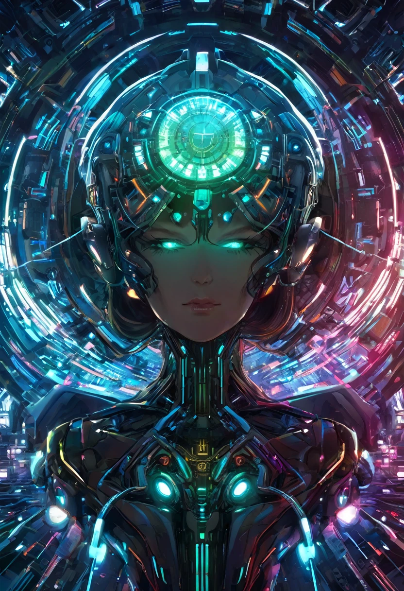 world of artificial intelligence, cyberpunk, in the center of the image, light background