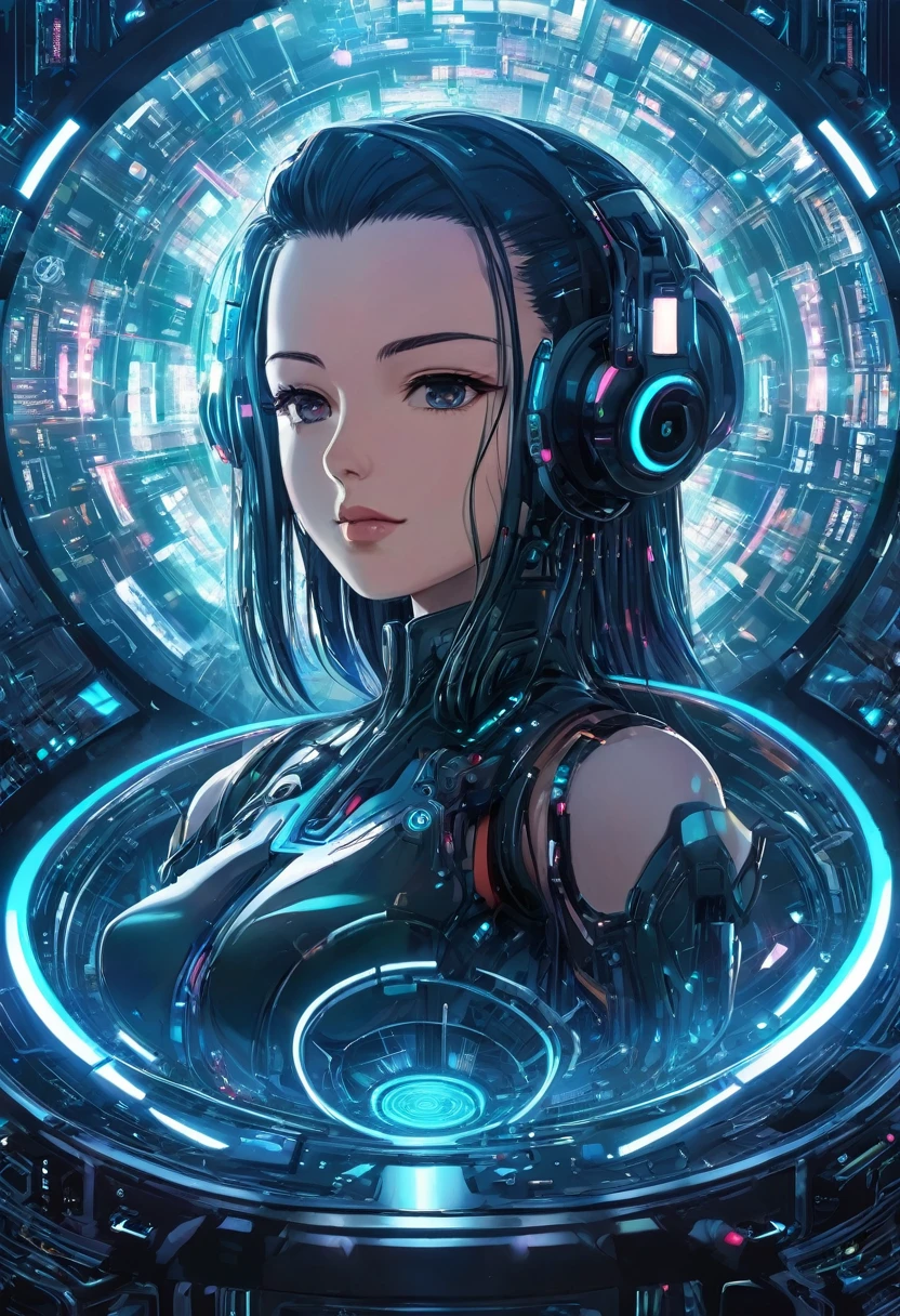 world of artificial intelligence, cyberpunk, in the center of the image, light background