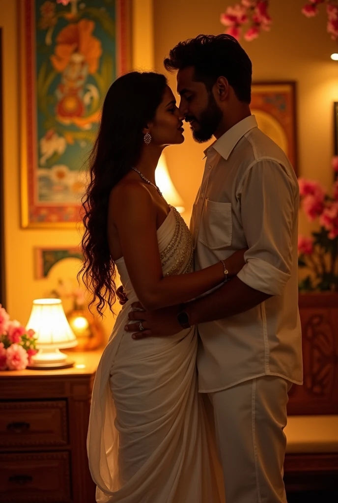 kerala girl in a room wearing tight white leggings and tight salwar with big breast and big ass with her man romantic