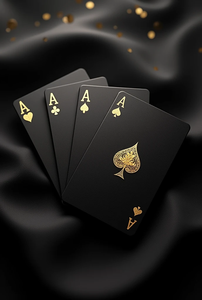 generate 8k images in pdf format for cell phone background of golden playing cards with black background mixed with gold But something simple with the playing cards in black and the symbols in gold but only with the 4 A's