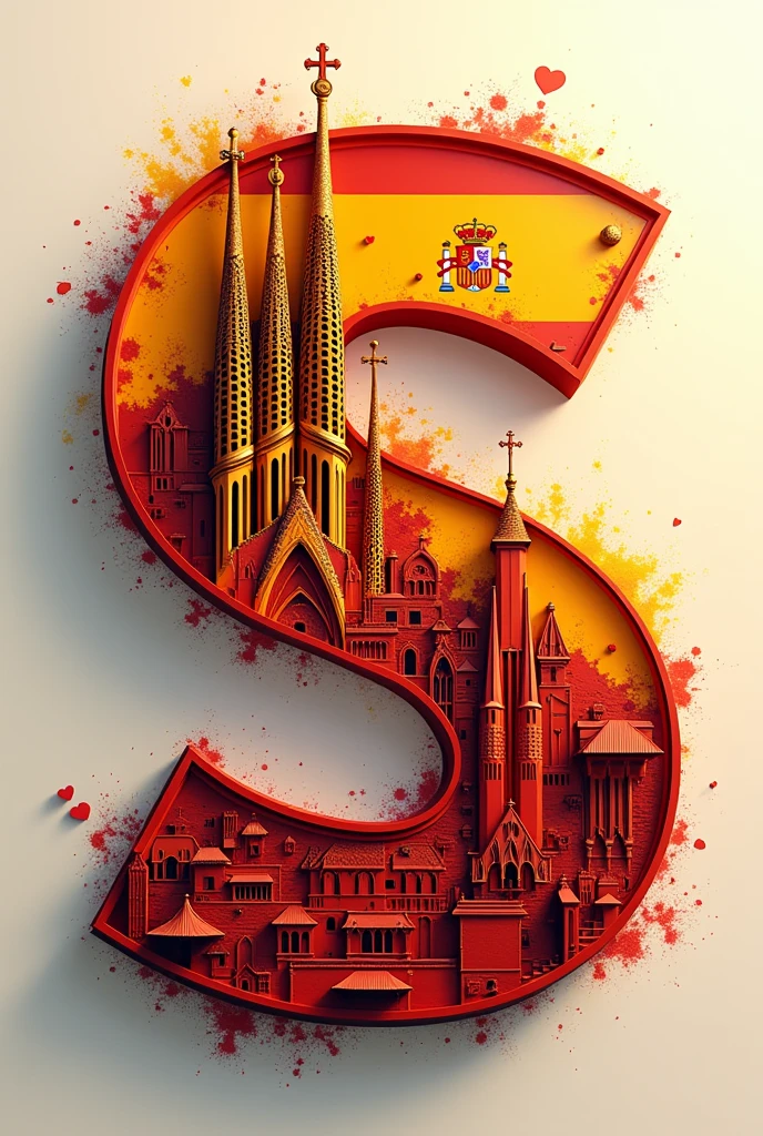 Spain**: A 3D "S" in the same modern font, with the Sagrada Familia and the Spanish flag, sprinkled with flamenco rhythm.