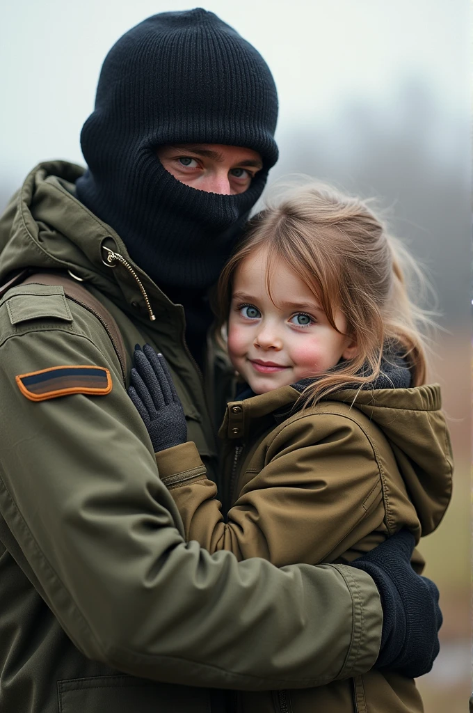 Illustrate for me a tall, handsome, Russian military man wearing a balaclava fucking an innocent-looking, small, and adorable girl.
