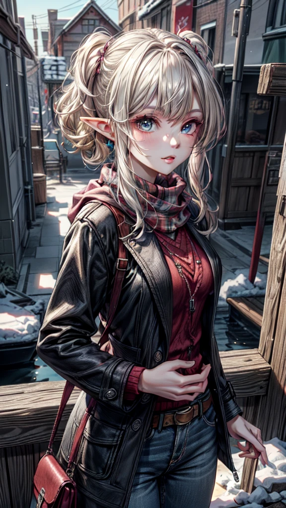 ((masterpiece )), (top quality), (best quality), ((ultra-detailed, 8k quality)), Aesthetics, volumetric lighting, (detailed line art), 
BREAK, 
highly detailed of (elf), (1girl), perfect face, details eye, double pigtails hair, Blunt bangs, (hair between eye), blonde white hair, blue eyes, eyelashes, eyeshadow, pink eyeshadow, light smile, design art by Artgerm, by Kawacy, By Yoshitaka Amano,
BREAK,
scarf, coat, belt, jumper, sweater, cables, cables composition, fishermans rib, woolen material, open coat, cowboy shot, dynamic angle, looking at viewer, showing her hand out, (graphics background, (Winter Creek background)), amano yoshitaka, 
BREAK, 
((perfect anatomy)), nice body, medium breast, extremely detailed finger, best hands, perfect face, beautiful face, beautiful eyes, perfect eyes, perfect fingers, correct anatomy, 