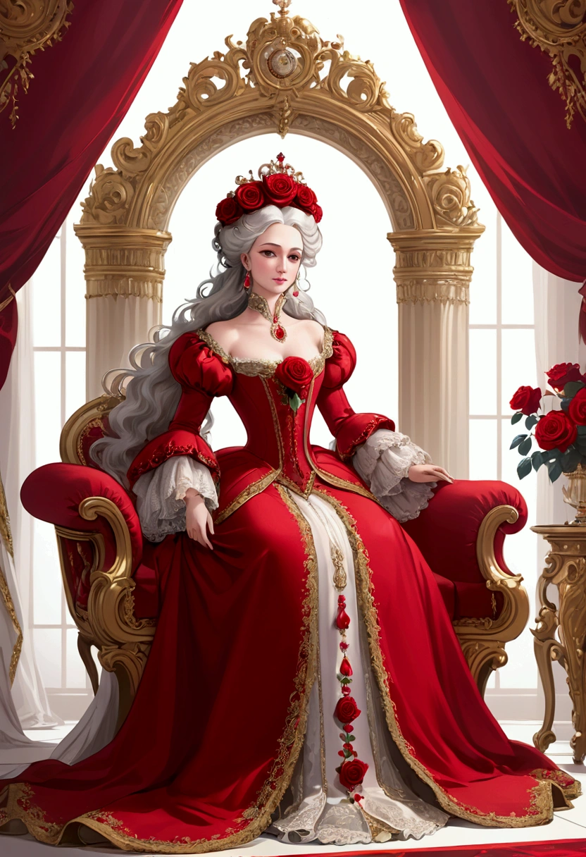 palace，The magnificent queen&#39;s throne，Tall and spacious，French court rococo，Red Rose