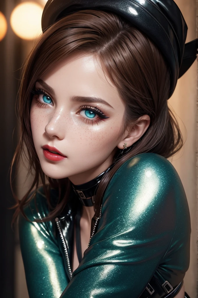 cute girl among men, cute woman with guys, girl with fellas, in a shiny black puffy jacket crawls, face slumbering, cute eyes, mouth agape, Face weary, Face of suffering, Face of heaven, slumbering face, battling men, surrounded by men, caught among men, being approached by men, Hair pulled forcefully, my head is grabbed, Masterpiece, beautiful girl, delicate eyes, Swollen eyes, Of the highest quality, Super high resolution (reality: 1.4), movie lighting, Super beautiful, beautiful skin, (超realistic), (High resolution), (8k), (Very detailed), (beautiful and delicate eyes), (super detailed), detailed face, inclined bangs, reddish-brown hair, 25 years old, in an alley. porcelain white skin sprinkled with freckles, big expressive large green eyes with long lashes, heavily made up with eyeliner and blue eyeshadow with glitter, slim figure, skinny, red lips, shiny red lips, a beautiful and sensual face, goth choker, vinil black jacket, paired with a red sateen mini skirt with black shiny belt, high shiny boots. motherly face, cute face, a lot glitter, glitter clothes, shiny clothes, night, hard made up, a lot made up, hard make up, goth make up, she looks up, on her knees, look up, open mouth, night, on her knees looks up, lots of cum in her mouth, cum on her face, detailed portrait, photo-realistic, beautiful detailed eyes, beautiful detailed lips, extremely detailed face and skin, long eyelashes, natural lighting, warm color palette, cinematic composition, highly detailed, hyper realistic, 8K, masterpiece