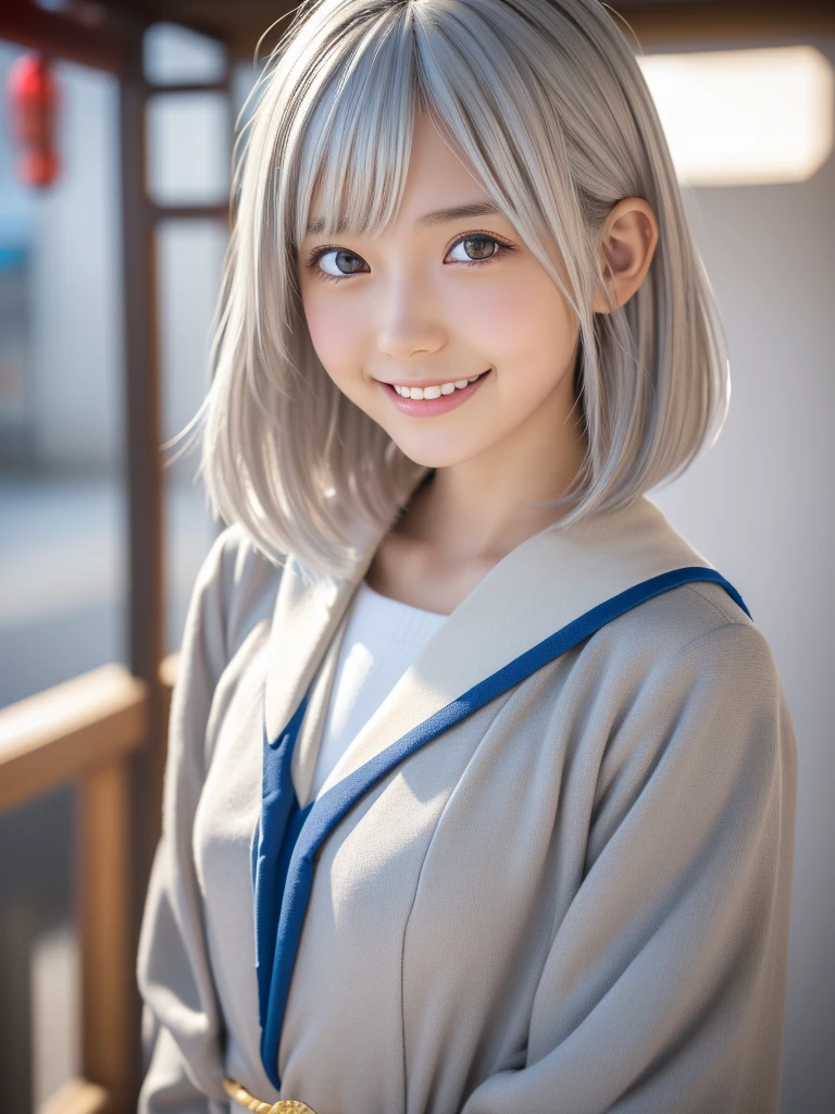 (A beautiful girl in a bright nordic setting, face lighting, realistic, cute, sexy, slim, extremely detailed eyes, droopy eyes, clear eyes, extremely detailed face:1.25), (ultra short fluffy hair,silver hair:1.5),(close-up of face,smiling:1.25), (japanese highschool uniform:1.5),detailed skin, intricate details, high quality, detailed background, soft lighting, detailed clothing, natural pose, cinematic lighting, volumetric lighting, digital art, photorealistic, vibrant colors, sharp focus, hyper detailed,Highres fix