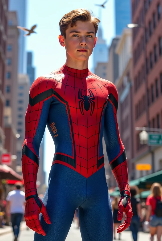 Stand full body young Spyderman without mask