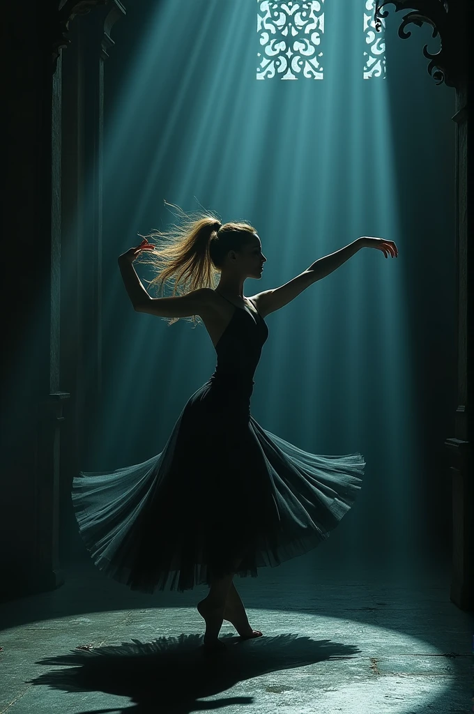 i am in action and I am the most famous dancer my movements are like those of light that look like they are in blur the message I want to give is that art is very real , the style is very real , very real 48k photo rules high contrast gothic horror light unique piece masterpiece artwork