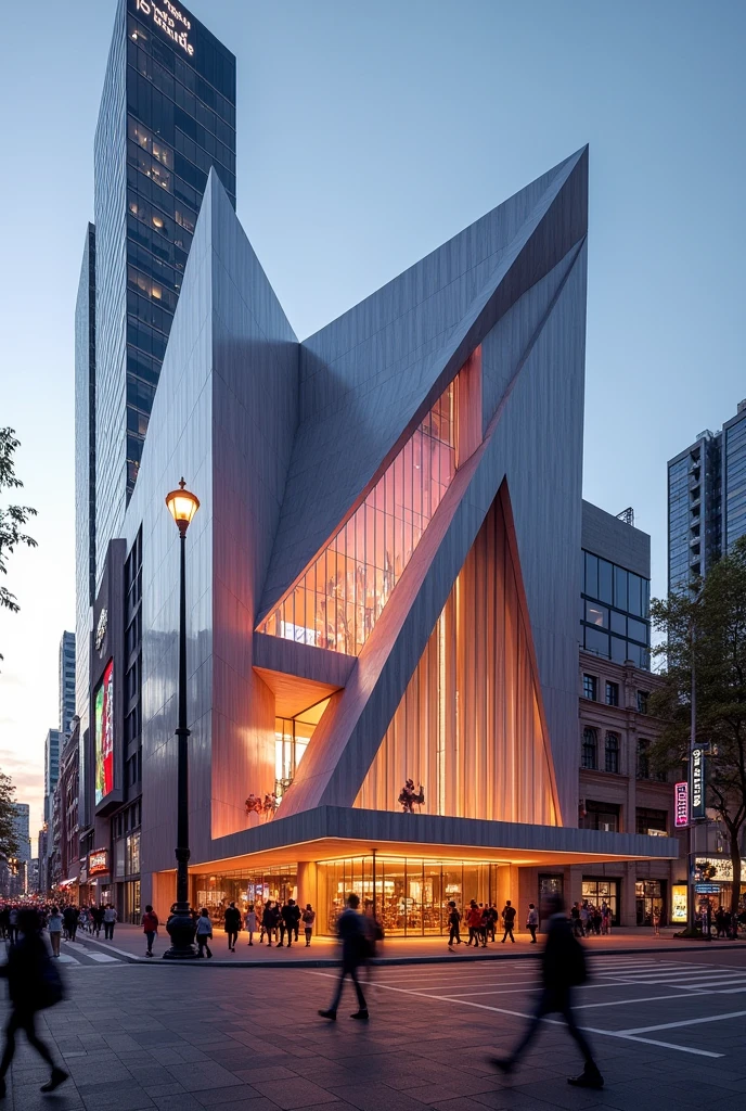 Modern and contemporary theater facade, using triangular shapes