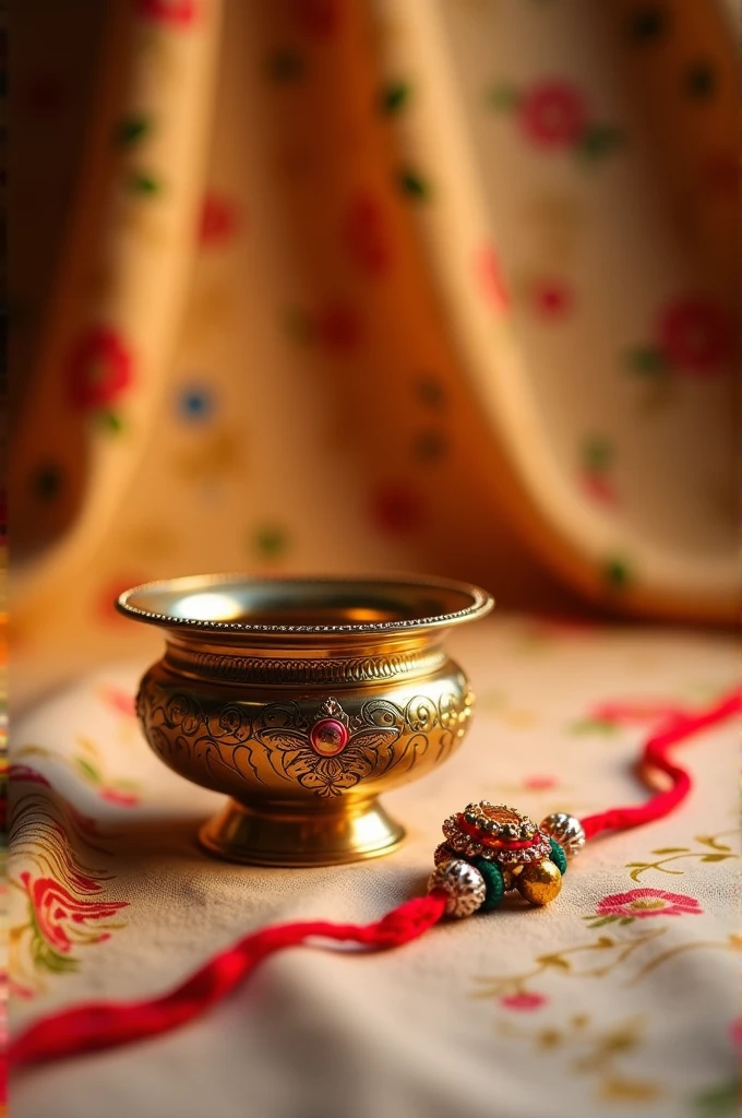 Front ground of kalash and rakhi and background of self print