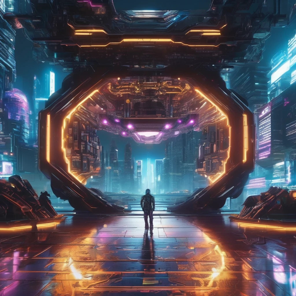 world of artificial intelligence, cyberpunk, in the center of the image, light background