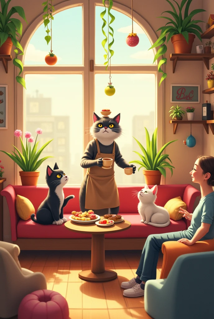 Cats working at a cat cafe