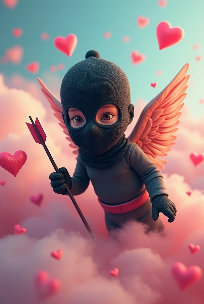 Cupid with a balaclava and realistic