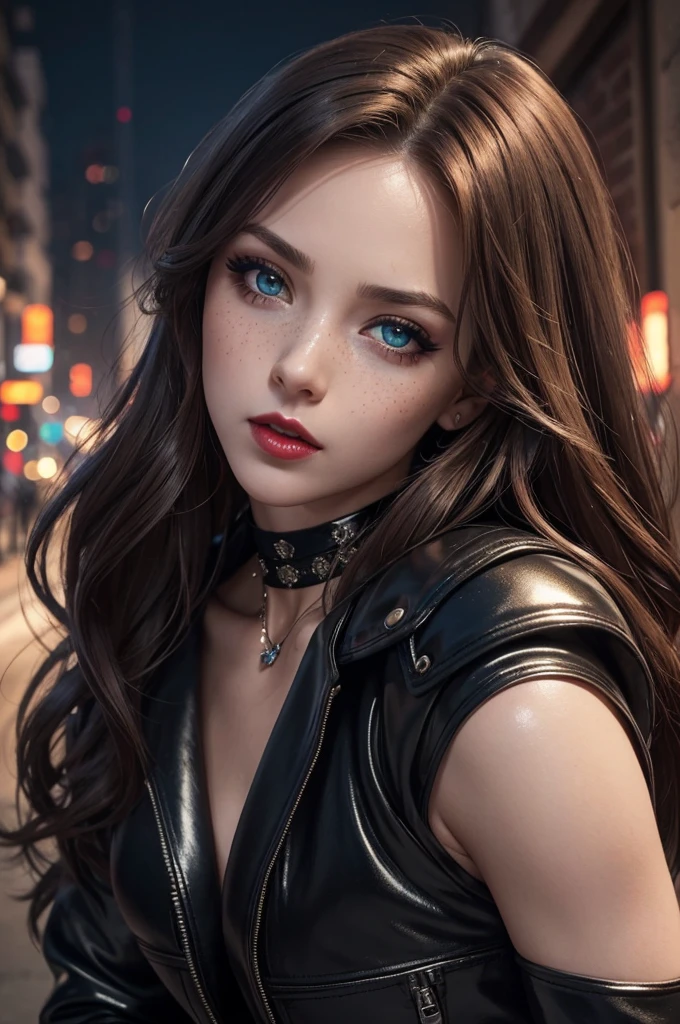 cute girl among men, cute woman with guys, girl with fellas, in a shiny black puffy jacket crawls, face slumbering, cute eyes, mouth agape, Face weary, Face of suffering, Face of heaven, slumbering face, battling men, surrounded by men, caught among men, being approached by men, Hair pulled forcefully, my head is grabbed, Masterpiece, beautiful girl, delicate eyes, Swollen eyes, Of the highest quality, Super high resolution (reality: 1.4), movie lighting, Super beautiful, beautiful skin, (超realistic), (High resolution), (8k), (Very detailed), (beautiful and delicate eyes), (super detailed), detailed face, inclined bangs, reddish-brown hair, 2, in an alley. porcelain white skin sprinkled with freckles, big expressive large green eyes with long lashes, heavily made up with eyeliner and blue eyeshadow with glitter, slim figure, skinny, red lips, shiny red lips, a beautiful and sensual face, goth choker, vinil black jacket,  paired with a red sateen mini skirt with black shiny belt, high shiny boots. motherly face, cute face, a lot glitter, glitter clothes, shiny clothes, night, hard made up, a lot made up, hard make up, goth make up, she looks up, on her knees, look up, open mouth, night, on her knees looks up, lots of cum in her mouth, cum on her face, detailed portrait, photo-realistic, beautiful detailed eyes, beautiful detailed lips, extremely detailed face and skin, long eyelashes, natural lighting, warm color palette, cinematic composition, highly detailed, hyper realistic, 8K, masterpiece, in office