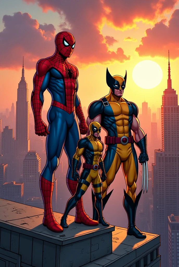 Spiderman , Wolverine and Deadpool in the style of Marvel Comics. But well detailed as if Stan Lee had drawn them.