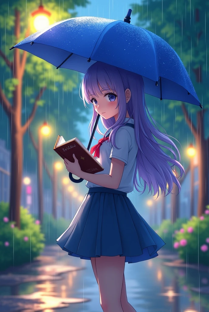 in the rain、An anime girl reading a book while holding an umbrella., After it stopped raining, Anime Style 4 k, Anime Styled digital art, Beautiful anime art style, Anime Style artwork, Anime Style illustration, High quality anime art style, Anime Style art, beautiful Anime Style, anime art wallpaper 4k, anime art wallpaper 4k, Anime Style. 8k, Anime atmosphere