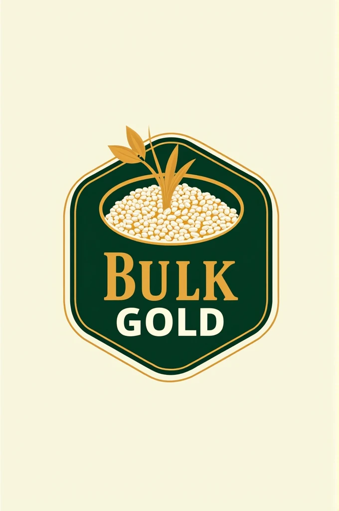 Logo for an elegant rice brand called "Bulk Gold" and its main colors are gold and green.